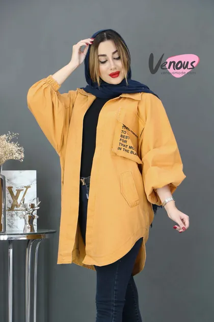 مانتو جین رنگی جیب چاپی