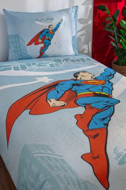 سرویس روتختی یک نفره Özdilek مدل Superman Hero پنبه‌ای - نعنایی