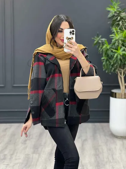 پالتو کلاه دار بغل دو دکمه