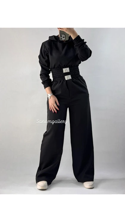 ست کراپ کلاهدار و شلوار زنانه 99035