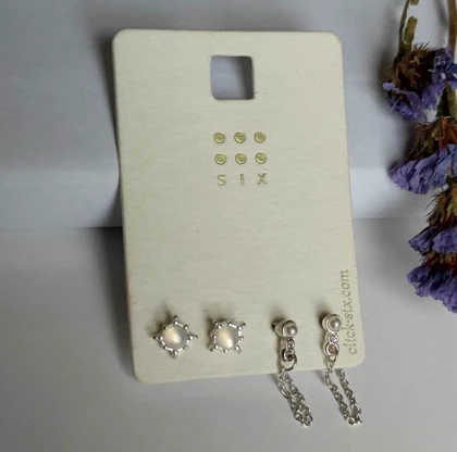 پک 2 جفتی گوشواره زنانه (زنجیر آویز، ستاره نگین‌دار) – آبکاری نقره