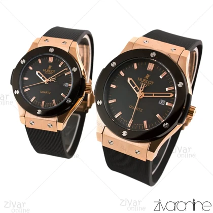 ست ساعت هابلوت کلاسیک فیوژن سه موتوره مشکی رزگلد بند رابر 102201