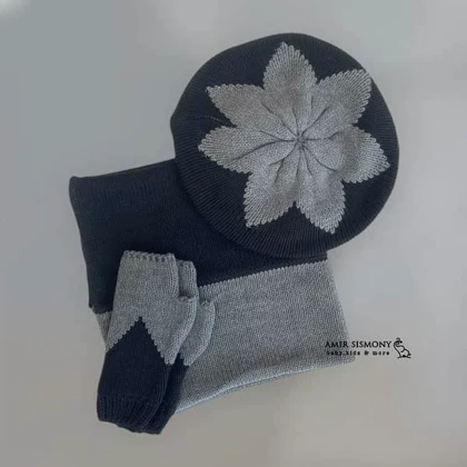 کلاه و شال و دستکش دخترانه طرح گل اندلس