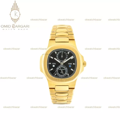 ساعت مچی پتک فیلیپ ناتیلوس بند طلایی صفحه مشکی Patek Philippe Nautilus