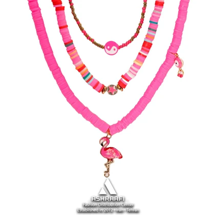 گردنبند فیمو صورتی Bead Necklace Pink2