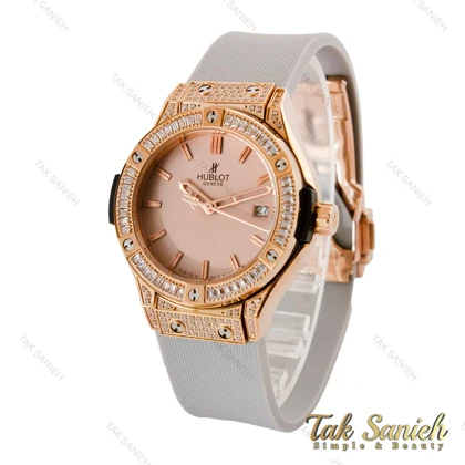 ساعت هابلوت زنانه تمام نگین رزگلد طوسی Hublot-4152-L