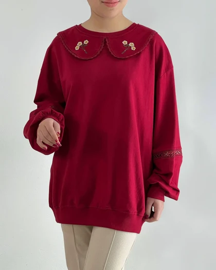 بلوز بهاره یقه ب ب قواره دار کد 4587