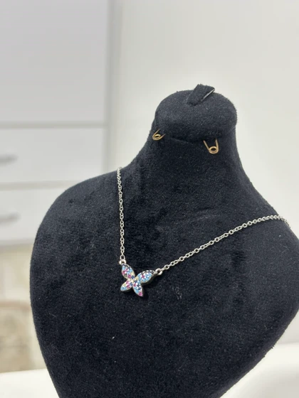 گردنبند نقره پروانه رنگی زنانه 979