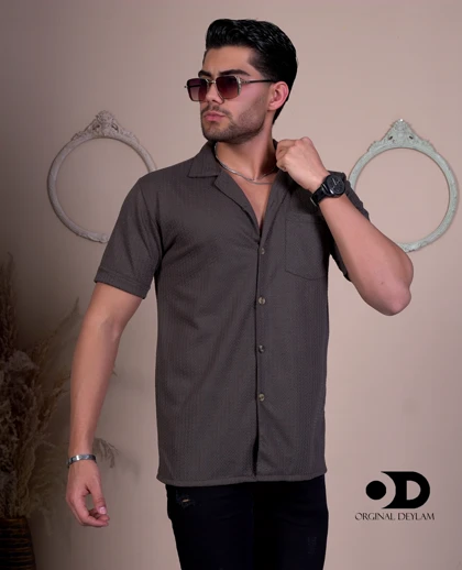 پیراهن انگلیسی قهوه ای تک جیب مردانه پارچه مراکشی گرم بالا