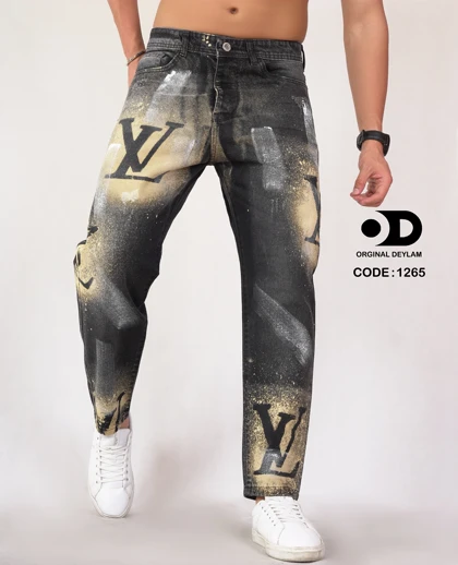شلوار جین مام فیت LV کاستوم شده