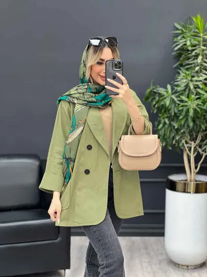 مانتو لینن چهاردکمه آستین پاکتی