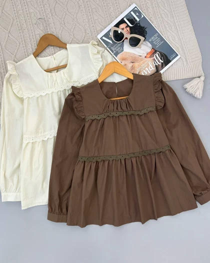 شومیز پوپلین نخ نوار خامه دوزی کد 4413