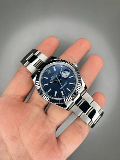 ساعت مچی رولکس سوئیسی بند اویستر سیلور صفحه سرمه ای Rolex Datejust