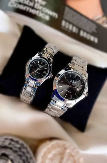 ساعت ست زنانه ومردانه کاسیوبنداستیل نقره ای