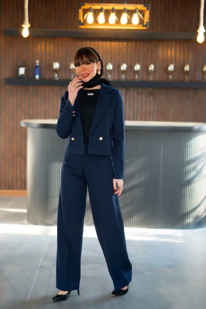 ست کراپ کت و شلوار زنانه یقه بلیزر