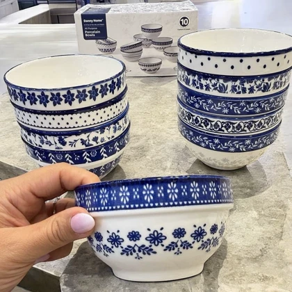 پیاله‌های آبی ده عددی دنی هوم مدل گل آبی میکس / BA61