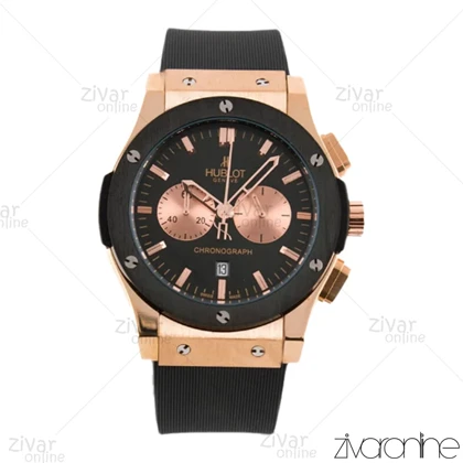 ساعت هابلوت مردانه کلاسیک فیوژن سه موتوره قاب رزگلد بند رابر مشکی 102210