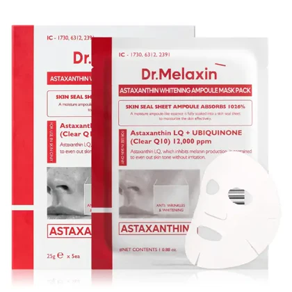 ماسک ورقه‌ای روشن‌کننده و ضدچروک آستاگزانتین دکتر ملاکسین Dr.Melaxin Astaxanthin Whitening Ampoule Mask Pack