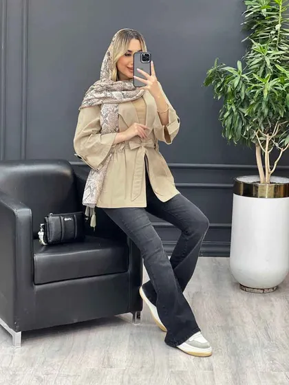 مانتو لینن دو جیب آستین پاگن