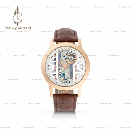 ساعت مچی کروم اتوماتیک صفحه اسکلتون بند چرمی قهوه ای Corum