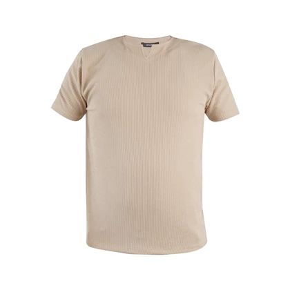 تیشرت آستین کوتاه یقه کوبایی کرم مردانه مدل Asam