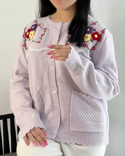 ژاکت بافت گل برجسته گلدوزی کد 5481