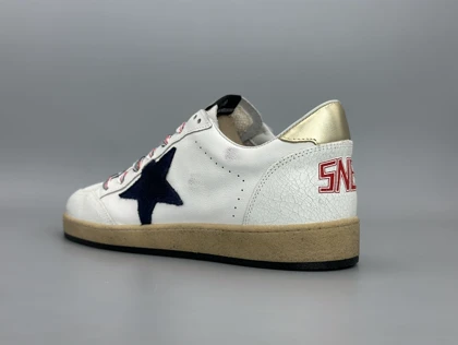 کتانی گلدن گوس بال استار چرم سفید آبی طلایی/Golden Goose Ball star