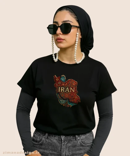 کراپ زنانه طرح نقشه ایران تلفیق با هنر فرش ایرانی