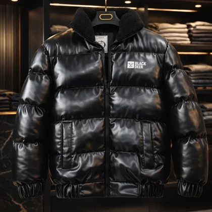 کاپشن چرم یقه خز دار باکسی فوق العاده ضخیم و با کیفیت