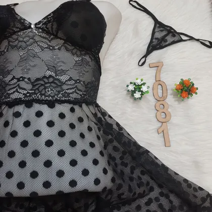 لباس خواب توری کاپ‌دار Anahel کد 7081