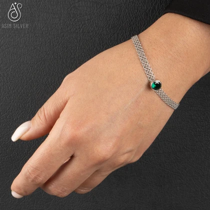 دستبند نقره زمردک