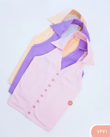 تاپ رنگی یقه دار 7671