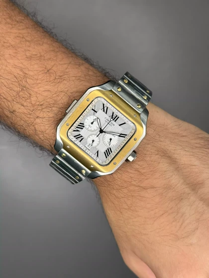 ساعت مچی کارتیه کورنوگراف دو رنگ طلایی صفحه سفید Cariter