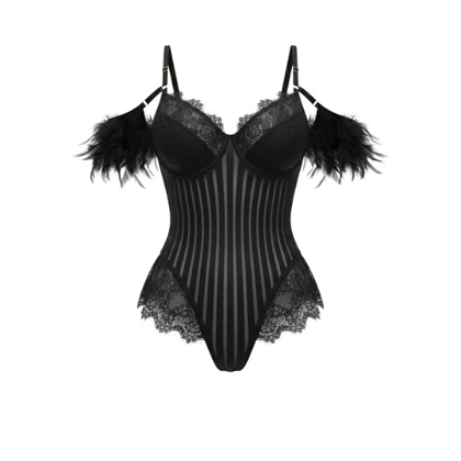 بادی فانتزی زنانه مدل پر دار راه راه 1044