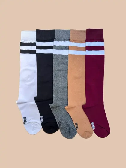 جوراب ساق بلند زیر زانو زنانه طرح دو خط