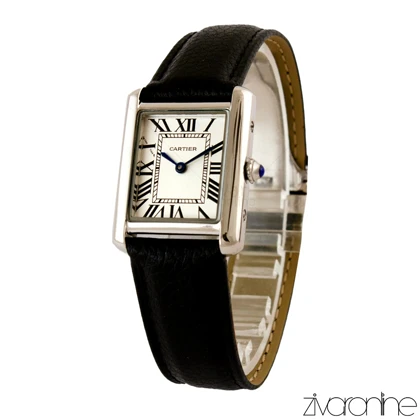 ساعت کارتیه زنانه Tank قاب سیلور بند چرم مشکی 105268