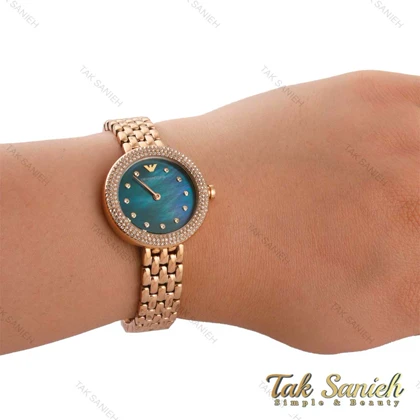 ساعت امپریو آرمانی زنانه دورنگین رزگلد صفحه سبز Armani-5179-L