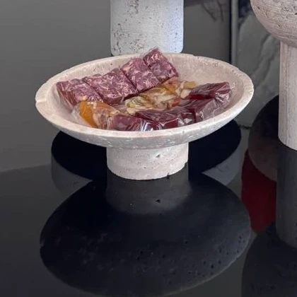 کاسه پایه کوتاه سنگ تراورتن قطر17 سانتی