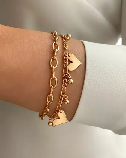دستبند دو لاین آویز قلبی ژوپینگ