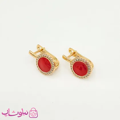 گوشواره زنانه ژوپینگ مدل قرمز نگین‌دار