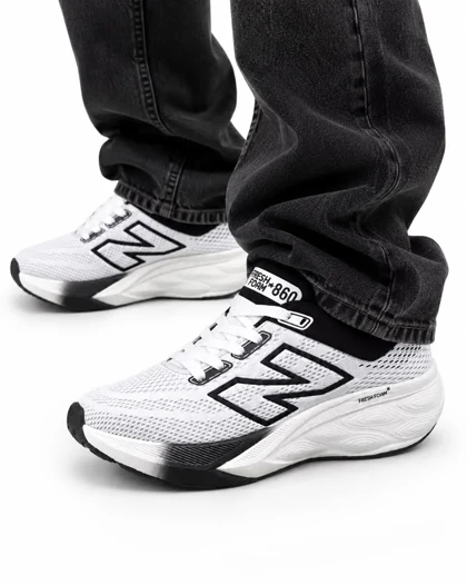 کفش کتانی رانینگ مردانه نیوبالانس زیره بست سفید مشکی New BALANCE