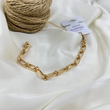 دستبند زنانه زنجیری مدل تیفانی طرح تراش دار رنگ طلایی ژوپینگ