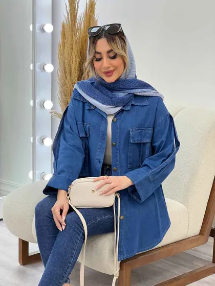 مانتو جین دو جیب آستین پاکتی