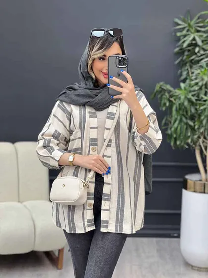شومیز تک جیب راه راه پایین هلال