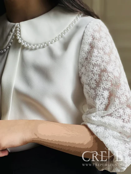 شومیز آستین گیپور یقه مرواریدی