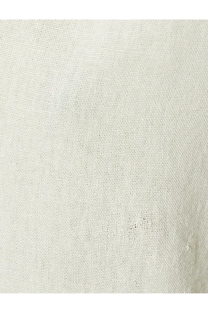 ترکیب کتانی پیراهن کوتاه با یقه رو به پایین دکمه دار 4SAL60246IW