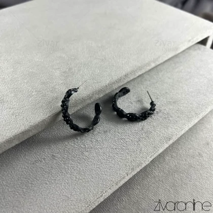 گوشواره زنانه حلقه‌ای مشکی تمام نگین 20425