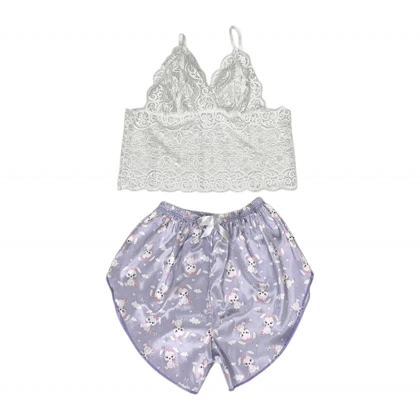 ست نیم‌تنه گیپور و شلوارک طرح خرگوش 031