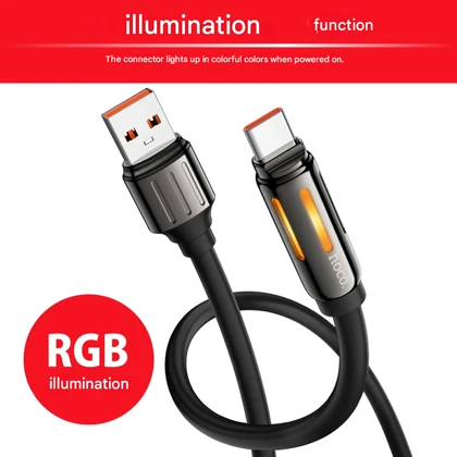 کابل تایپ سی هوکو مدل U136 با نور RGB طول 1.2 متر 5 آمپر