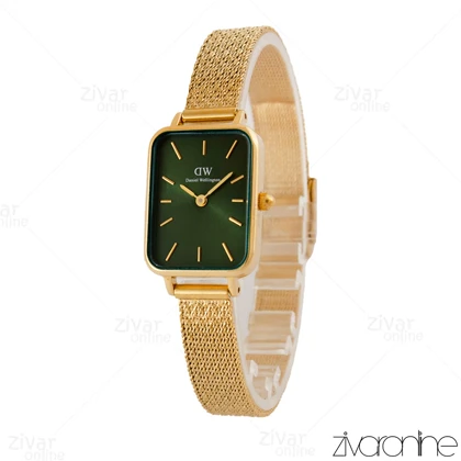 ساعت دنیل ولینگتون زنانه مستطیلی بند حصیری طلایی صفحه سبز 105126